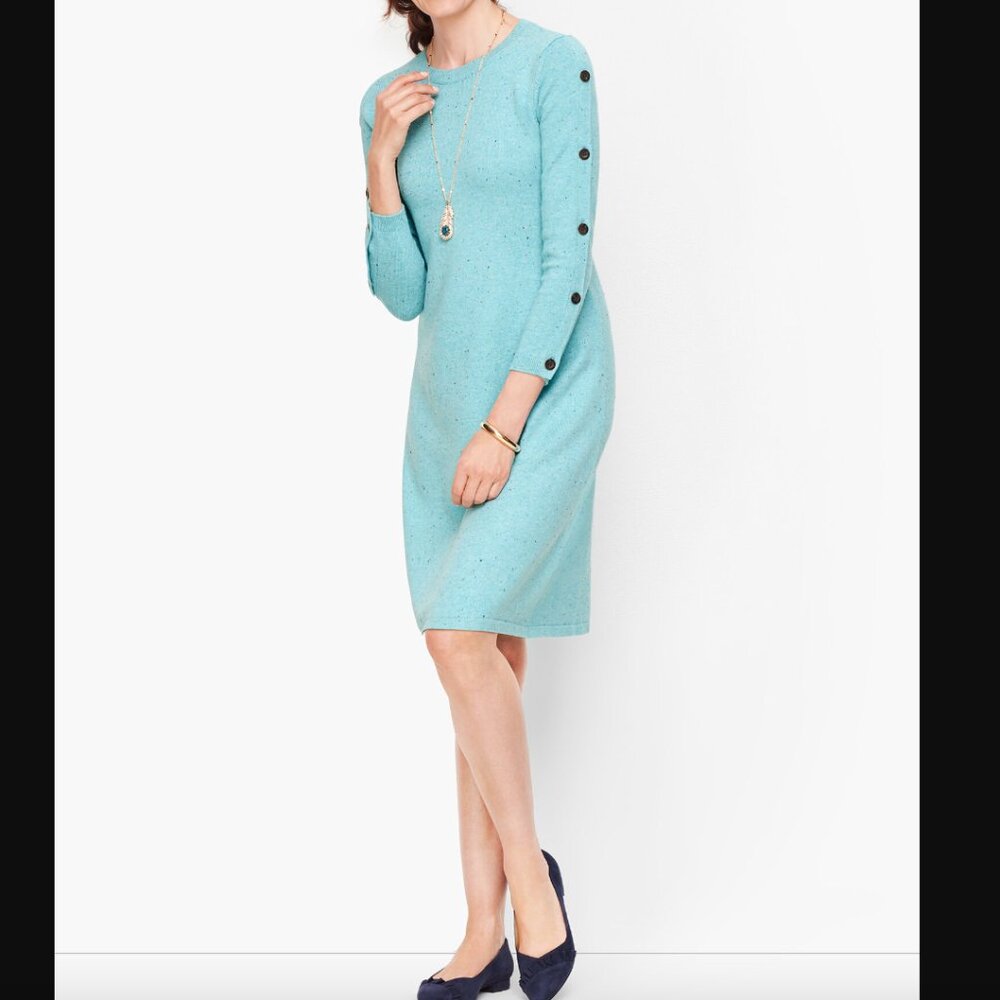 TALBOTS TWEED SWEATER DRESS BUTTON ACCENT Sleeves